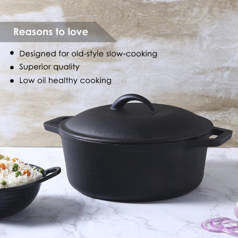 WONDERCHEF Forza Cast-Iron With Lid, Pre-Seasoned Cookware, Induction  Friendly Cook and Serve Casserole