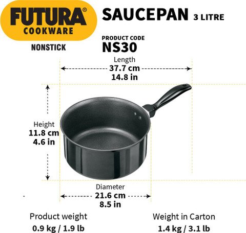 Hawkins Non Stick Saucepan (NS30) Sauce Pan 20 cm diameter L capacity