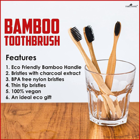 PARK DANIEL Natural Bamboo Wooden ECO Friendly Charcoal Toothbrush
