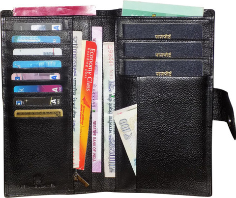Kan Black Genuine Leather Travel Passport Organizer For men and