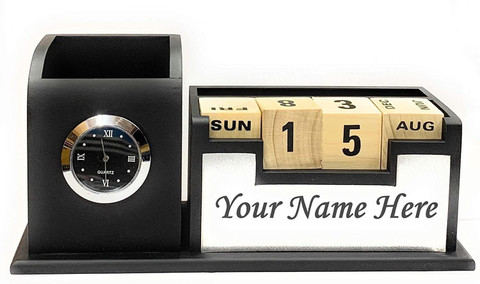 craftssrw Compartments MDF and Wooden Pen Stand with Name, Table Watch  Calendar