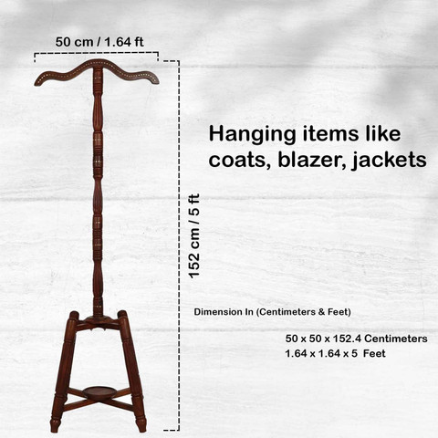 ADA Handicraft Sheesham Pakka Wood Pedestal Style Coat Stand, Wooden Coat  Rack Stand Cloth Hanger for Bedroom, Office, Hallway and Entryway (Dark