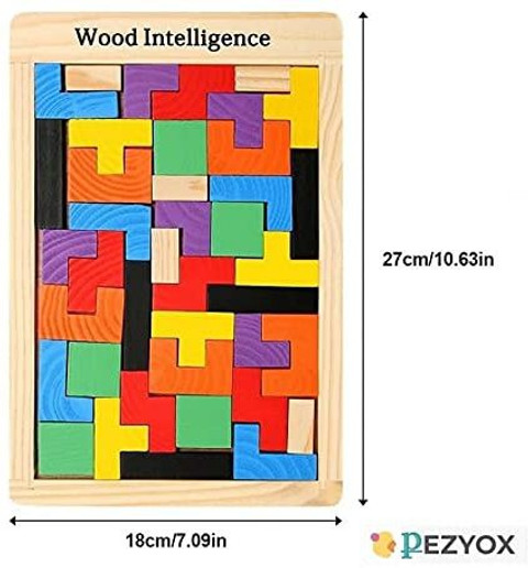 PEZYOX Wooden Blocks Puzzle Brain Teasers Toy Tangram Jigsaw