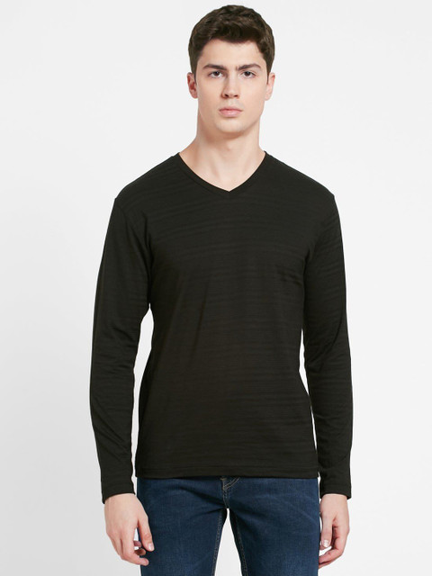 JOCKEY Solid Men V Neck Black T-Shirt