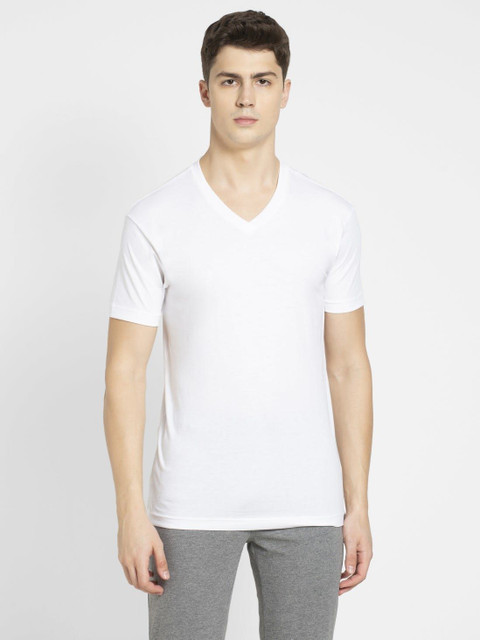 JOCKEY Solid Men V Neck White T-Shirt