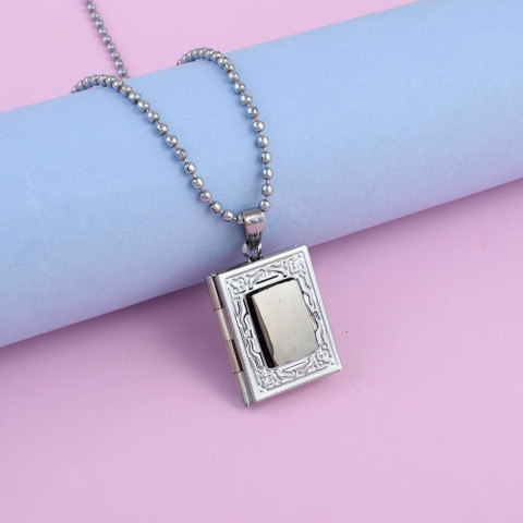 memoir Rectangle Shape Openable Photo Locket Silver Alloy Pendant