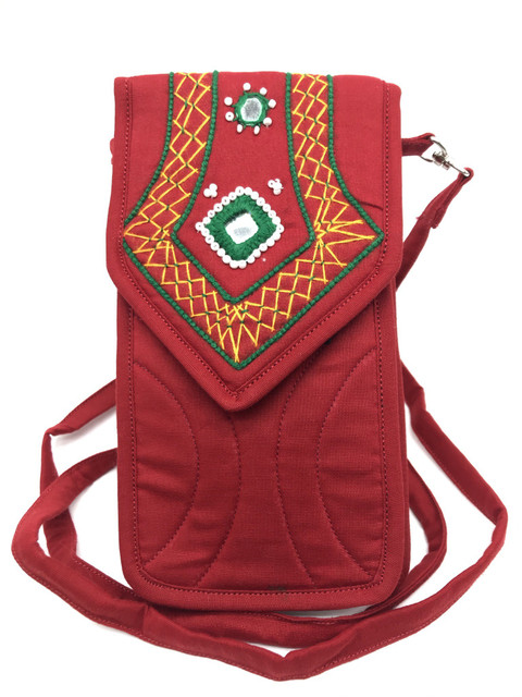 SriShopify Handicrafts Red Sling Bag Women's Mobile Cell Phone Holder  Pocket Wallet Hand Purse Clutch Crossbody Sling Bag handmade purse Brown