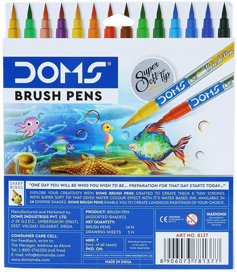 DOMS 14 Shades Brush Pen Box Pack Brush Tip Nib Sketch Pens