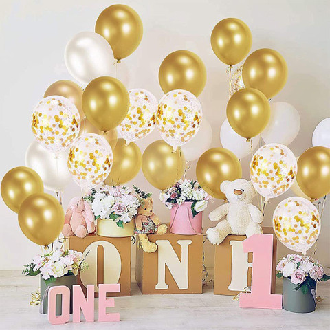 Hemito Solid 70 PCS Gold Metallic Balloons Set, Gold Balloons Gold  Confetti Balloons White Balloons, Latex Balloons with Pcs Ribbons for  Wedding
