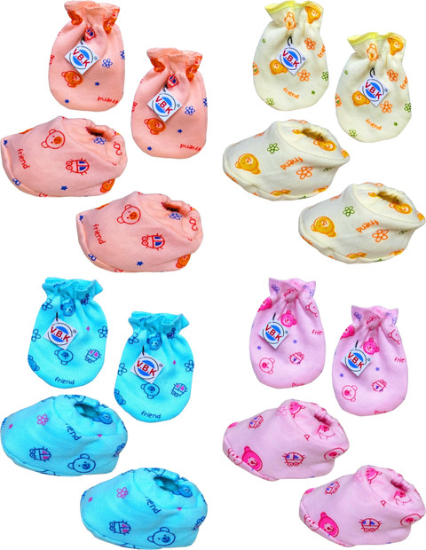 Baby Boys and Baby Girls Organic Hosiery Cotton Soft Fabric Hand  Mittens (Gloves) (4 Pair) and Leg Booties (Socks) (4 Pair), to Months