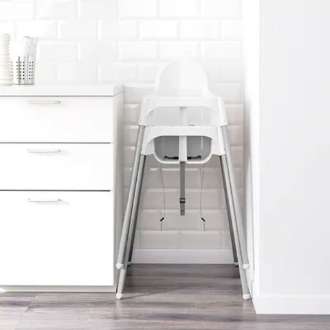 VARNA Ikea ANTILOP Highchair for kids with Tray, White, Silver