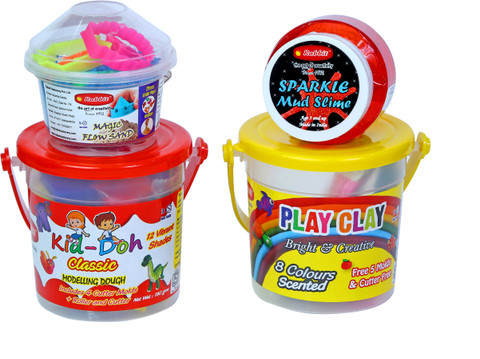Rabbit DOUGH CLASSIC BUCKET +PLAY CLAY COLORS BUCKET +SPARKLE