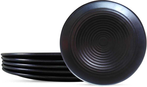 AWICKTIK Microwave Safe Spiral Design Black Melamine Dinner Plates