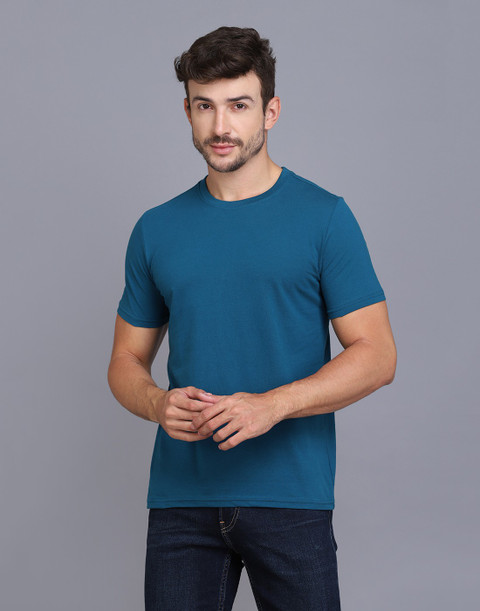 TEEFOX Solid Men Round Neck Blue T-Shirt