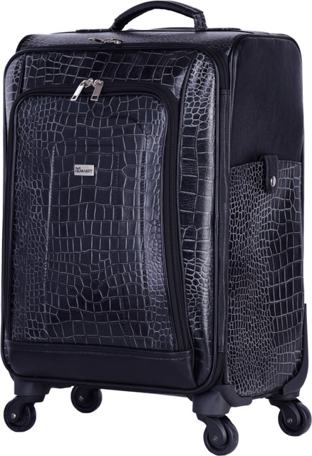 Marfit Genuine Black Leather Crocodile Print Trolley Cabin Checkin