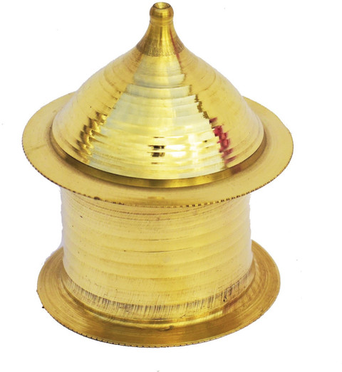 Real Craft Brass Handmade Kumkum/Sindoor Box (Gold_2 Inch X 2Inch