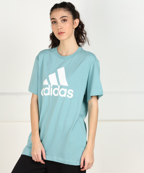 ADIDAS Printed Women Round Neck Green T-Shirt - Buy ADIDAS