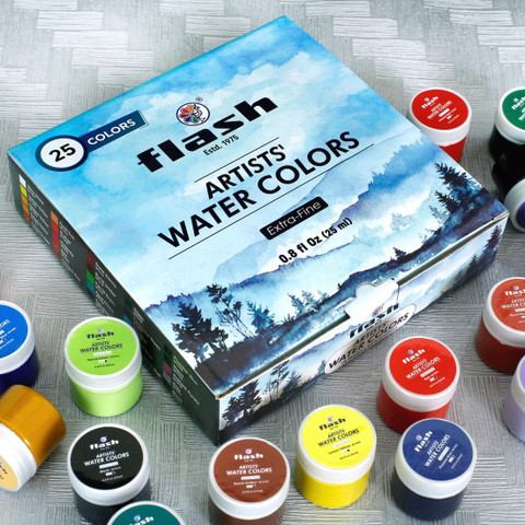 FLASH Watercolour Paint, Set of 25 Colors/Bottle (25 US fl oz) with  Rich Pigments, Vibrant, Non Toxic Paints for The Artist, Hobby Painters