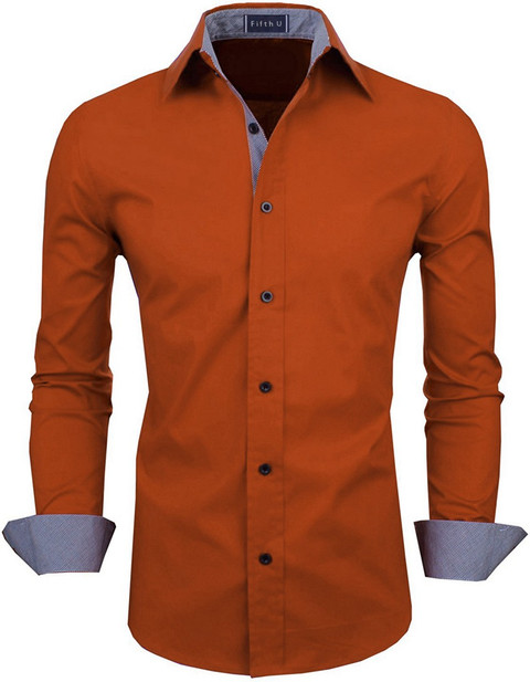 Fifth U Men Solid Casual Orange Shirt