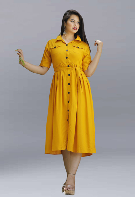 FANCIFY Women Shirt Yellow Below Knee Dress Buy FANCIFY Women