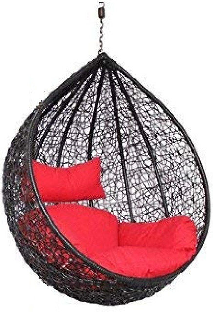 Jhula King Luxury Hammock Swing Hanging Egg Chair (Black with Red Cushion)  Steel Large Swing