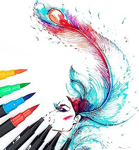 Levin Dual Tip Brush Pens Marker set of 60,Fine and - Main Image