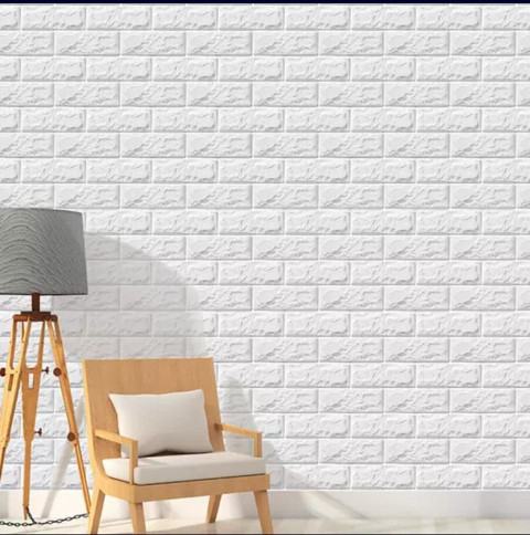 UZANIYA 77 cm 3D Brick Wall Stickers | PE Foam Brick Wallpaper for Walls,  Waterproof & Self Adhesive, White Color 3D Brick Wallpaper for Home (1 pc,  5.8sq.ft) Self Adhesive Sticker Price