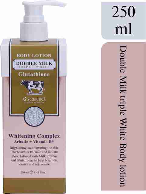 SCENTIO Double Milk Triple White Organic Body Lotion 250 ML (Made In Thailand). Quick Absorbing and contains Glutathione, Arbutin & Vitamin B3 (Whitening Complex). Non Greasy and works like Serum. - Price SCENTIO Double Milk Triple White Organic Body Lotion 250 ML (Made In Thailand). Quick Absorbing and contains Glutathione, Arbutin & Vitamin B3 (Whitening Complex). Non Greasy and works like Serum. - Price