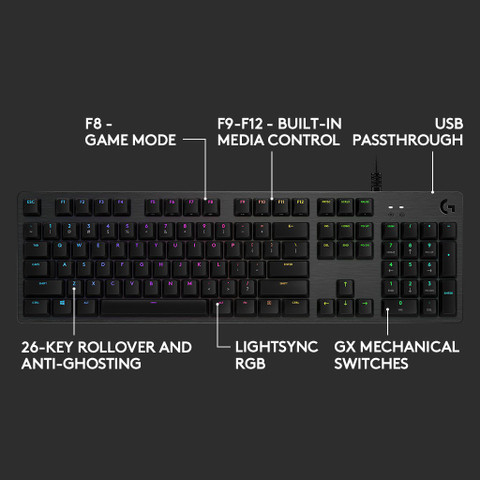 Logitech G512/Mechanical, RGB Lightsync Backlit Keys, GX Brown