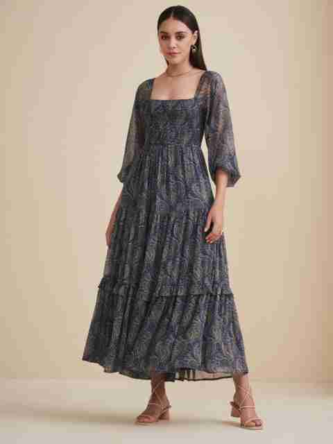 femella Women A-line Blue Maxi/Full Length Dress - Buy femella Women A-line  Blue Maxi/Full Length Dress Online at Best Prices in India | Flipkart.com