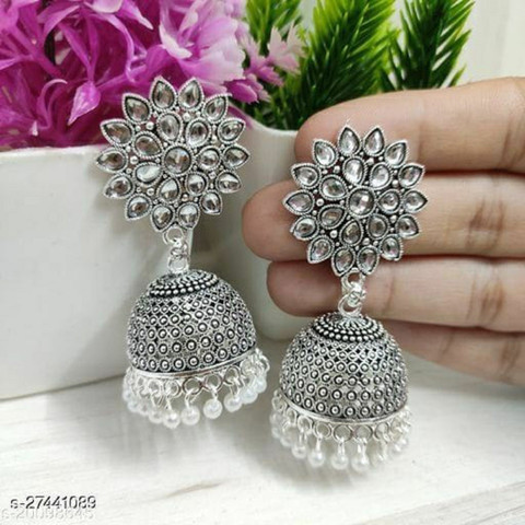 Buy TANLOOMS Beautiful Silver Sunflower Jhumkas For