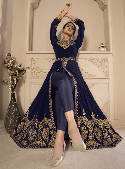 Divine Exim Georgette Embroidered, Self Design Gown/Anarkali Kurta