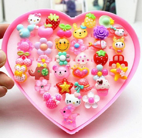 dhanak DK Set of 36 Stylish Plastic Rings for Babies in Pink Heart Shaped  Box Plastic Ring