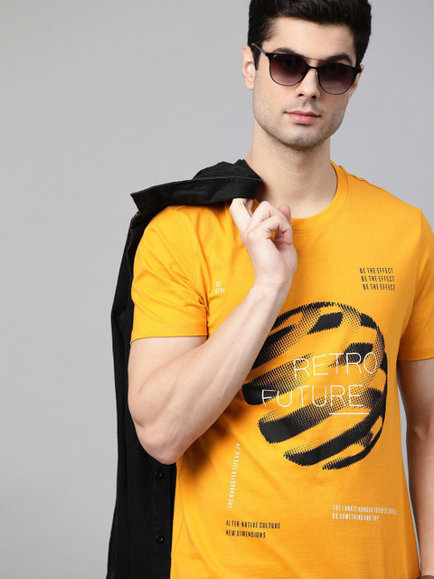 Roadster Printed Men Round Neck Yellow T-Shirt Buy Roadster