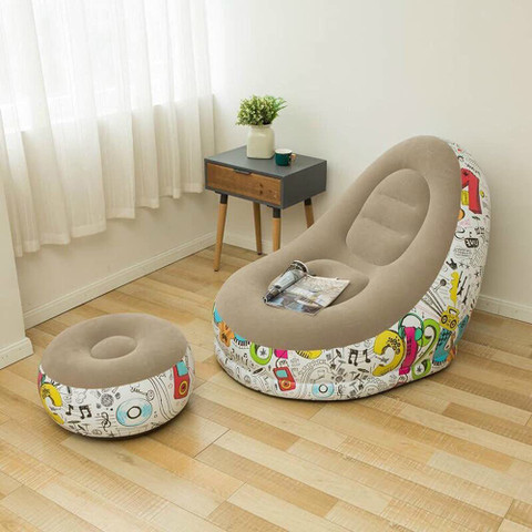 HUENISH Inflatable Air Chair with Footstool Vinyl Seater