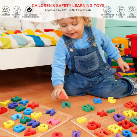 Authfort Wooden Capital Alphabets Letters ,Small Letters to 20 Numbers  Learning Educational Puzzle Toy for Kids Combo Pack of