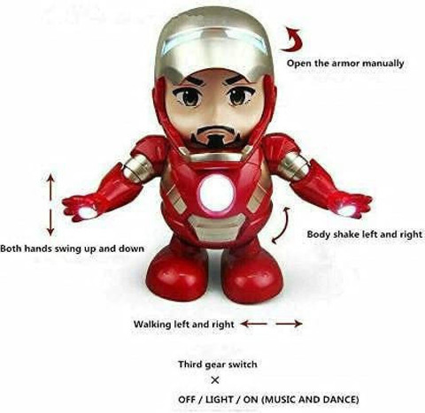 mega shine Musical Dancing Superhero Iron Man Action Figure with Openable  Mask Lights and Music, Interactive Toy for Kids