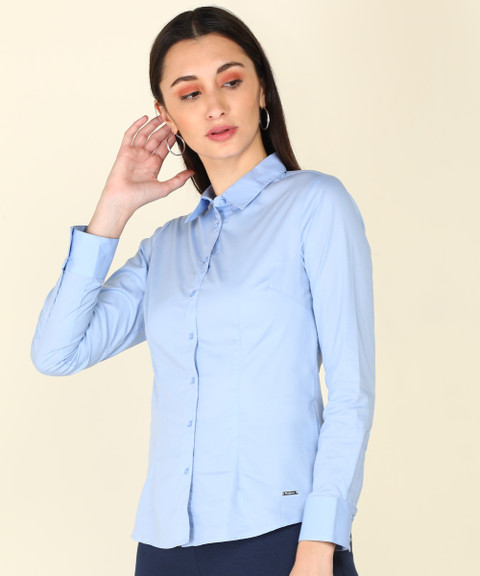 VAN HEUSEN Women Solid Formal Light Blue Shirt Buy VAN HEUSEN