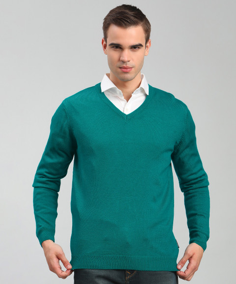 VAN HEUSEN Solid V Neck Casual Men Green Sweater Buy VAN HEUSEN