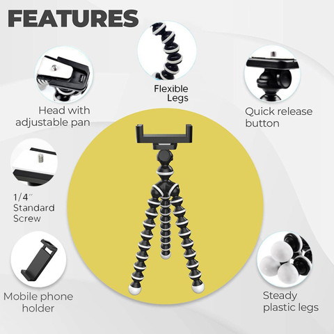Marklif Gorilla Tripod/Mini Tripod 13 inch for Mobile Phone with Holder for  Mobile, Flexible Gorilla Stand for DSLR Action Cameras Tripod Kit
