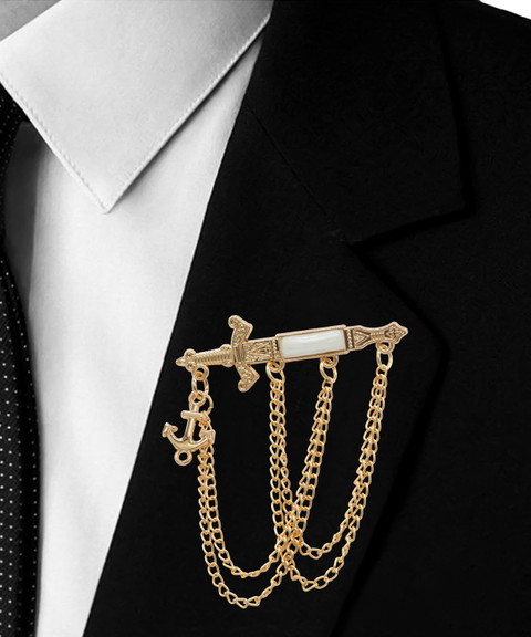 Adorn Golden_Sword Chain Suit Coat Brooch For Men Brooch Price in