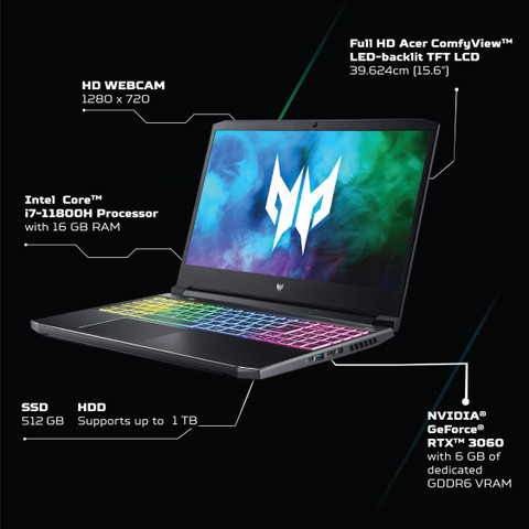 Acer Predator Helios 300 Intel Core i7 11th Gen 11800H (16 GB/1 TB  HDD/512 GB SSD/Windows 10 Home/6 GB Graphics/NVIDIA GeForce RTX 3060/165  Hz)