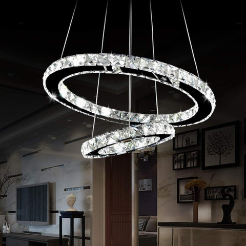 D4P Modern Crystal Chandelier Lighting Ceiling Dining Room Living Room  Chandeliers Contemporary LED Light Fixtures Hanging Ring Foyer Bedroom  Pendant