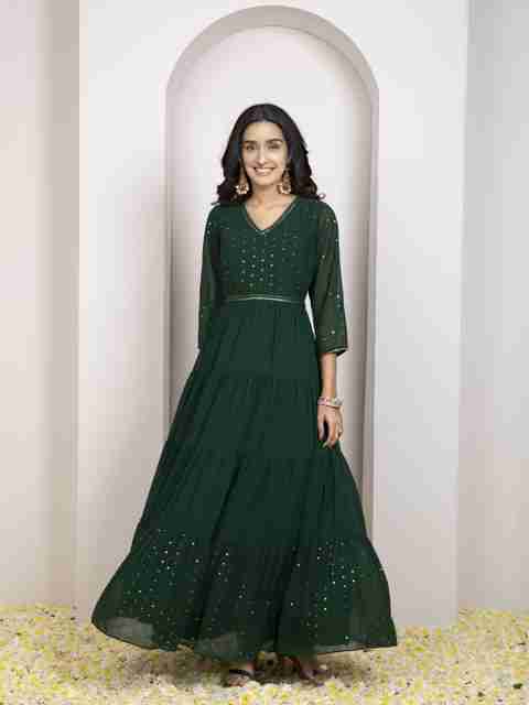 indya Women Fit and Flare Green Maxi/Full Length Dress - Buy indya Women  Fit and Flare Green Maxi/Full Length Dress Online at Best Prices in India |  Flipkart.com