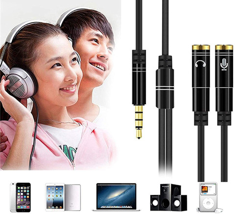 SANNO WORLD Black Jack Male to Female Mic Audio Y Splitter Cable  with Separate Headset/Microphone Adapter Cable(30cm) Phone Converter