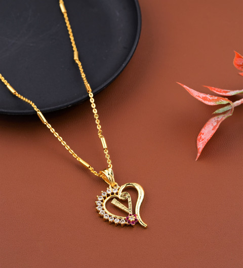 BOGHRA SALES New Stylish Exclusive Heart Shape V Letter Pendant With  Necklace Chain Combo Diamond Gold-plated Plated Brass, Alloy Chain Set