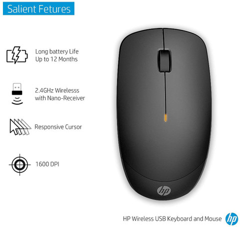 HP 235 Wireless Optical 1600 DPI Mouse and Full-Size Layout Combo