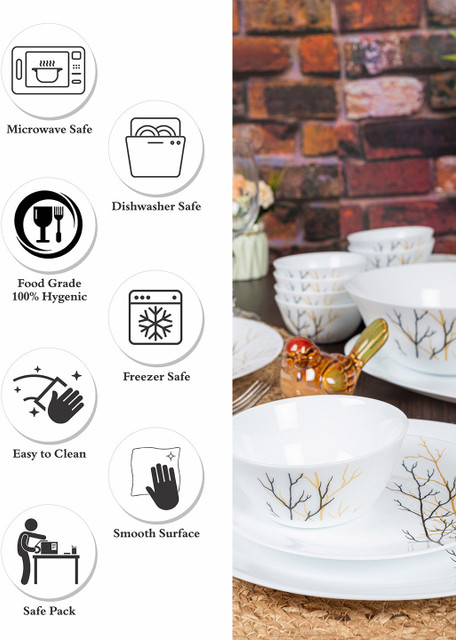 LAOPALA Pack of 35 Opalware La Opala Ivory Golden Fall Dinner Set