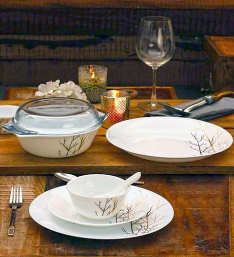 LAOPALA Pack of 35 Opalware La Opala Ivory Golden Fall Dinner Set