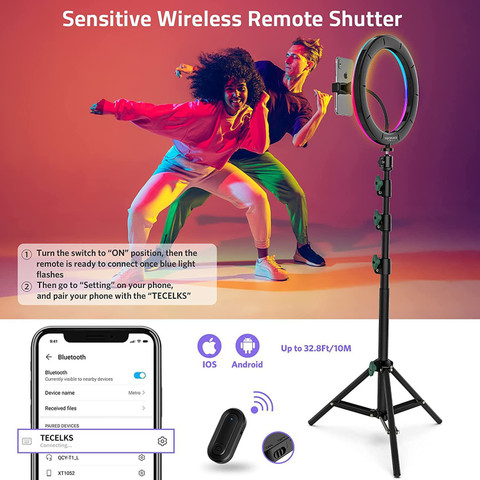 Speeqo Ring Light LED 12 inch RGB Ring Light with Tripod Stand Phone  Holder for Live Streaming Video, Dimmable Desk Makeup Ring Light 